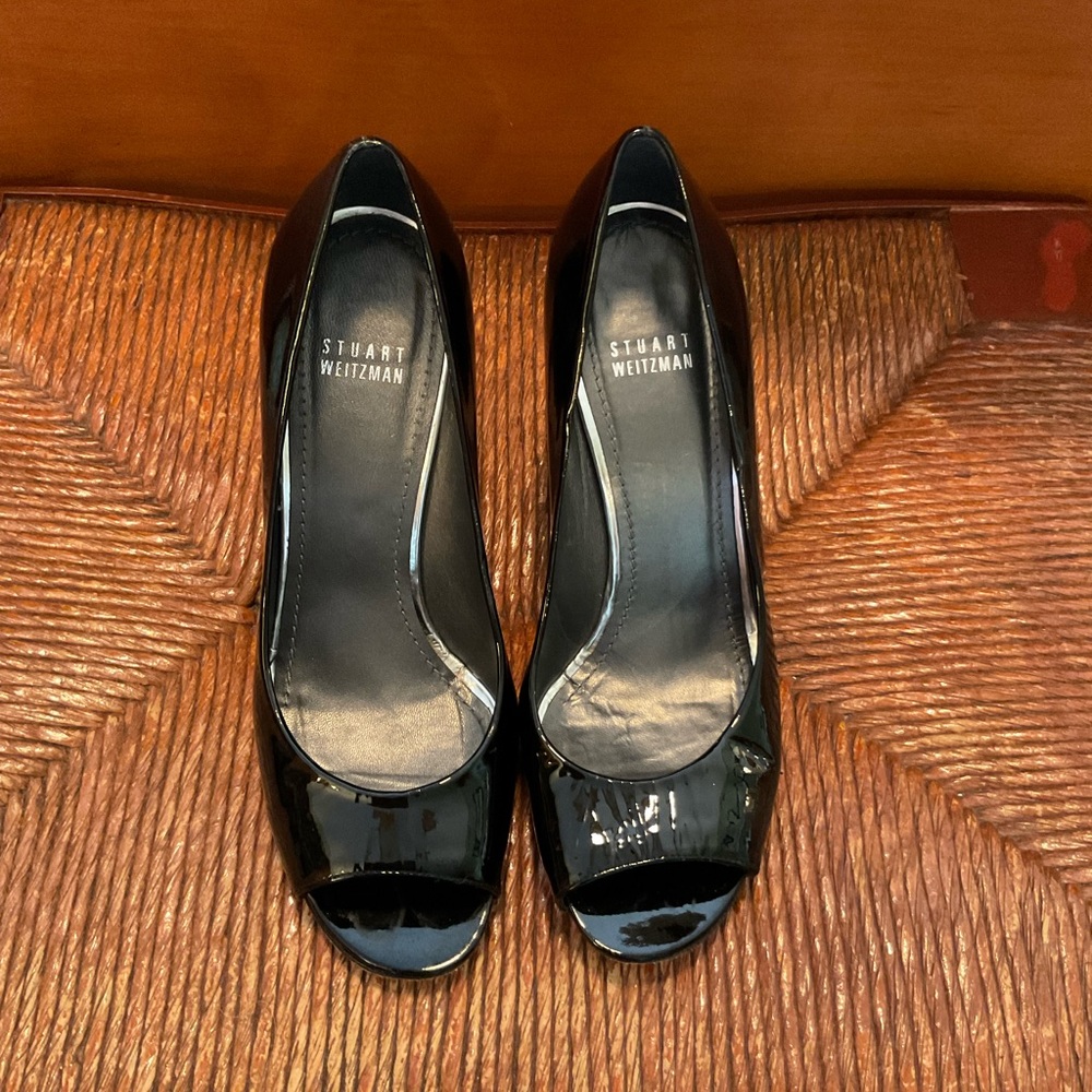 Black Glossy Open Toe Heels